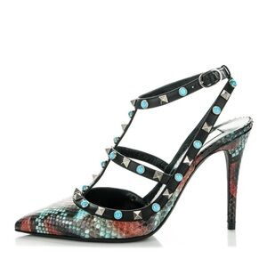 RARE Valentino Garavani Rockstud Python T-Strap Heels – Size 38.5 (US 8.5)